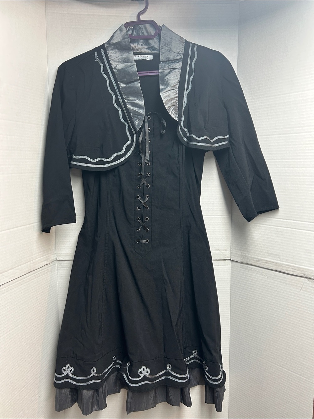 Terra Nostra Black Lace-Up Midi Dress with Cropped Bolero